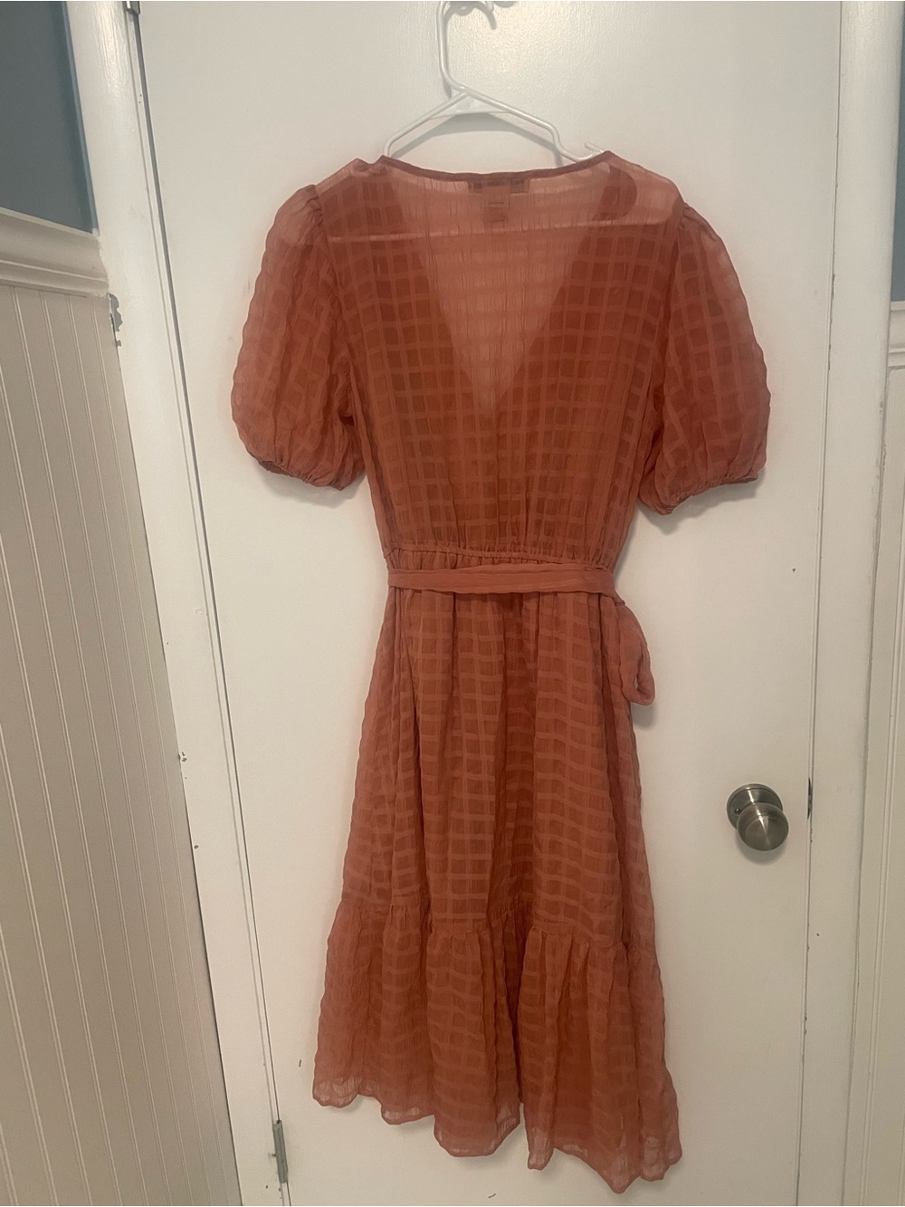 Flying Tomato Rust Orange Midi Dress with Puff Sleeves - Picture 2 of 3